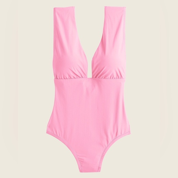 JCrew Plunge Neckline One Piece Swimsuit E8329 Pink Sz 0 NEW - Picture 1 of 3